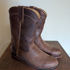 Justin Boots Women's Brown Leather Mid-Calf Heeled Western Boots